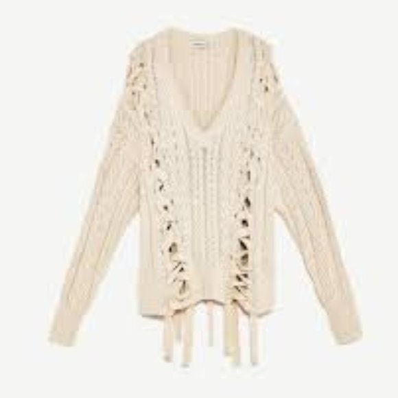 Zara Sweaters - ZARA - OVERSIZED CHUNKY LACE UP CABLE KNIT SWEATER